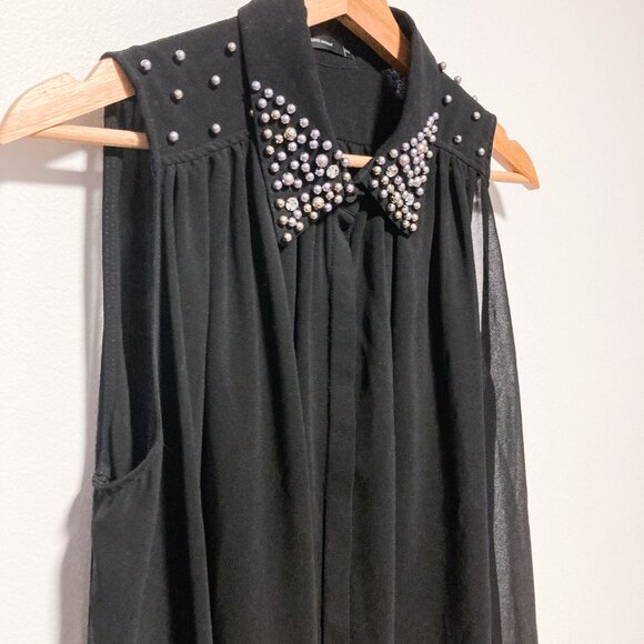 Jewel Collar Button-up Sleeveless Sheer Shirt - Picture 10 of 14